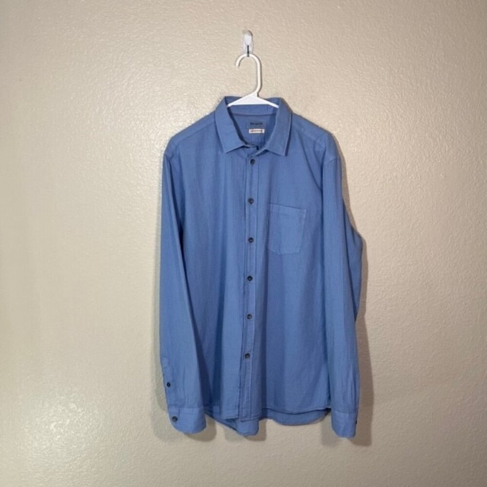 Borgo 28 Shirt Mens Large Blue Textured Gauze Long Sleeve Button Up